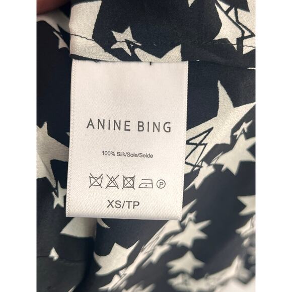Anine Bing Stella Star Print Silk Button-Down Shirt Black/White Women's Size XS - Picture 7 of 10